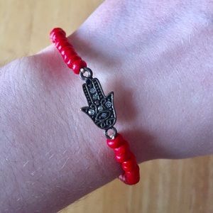 Bedazzled Red & Gold Hamsa Bracelet